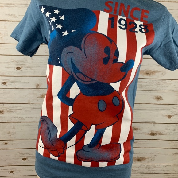 Disney Mickey Mouse & Flag Graphic Blue Tee - Picture 5 of 8